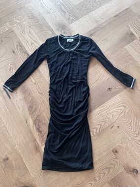 Velvet by Graham & Spencer Black Long-Sleeve Ruched Midi Dress